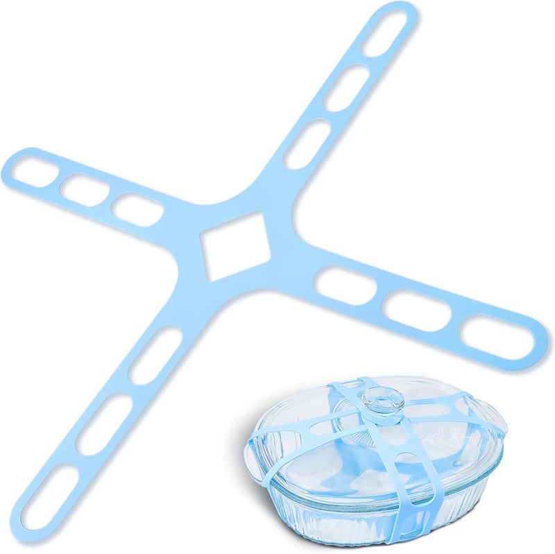 Dormercy 4-Hand Lid Latch, Silicone Lid Securing Strap Compatible with Crockpots, Camping Mat, Pots, Pans, Blue - Image 1